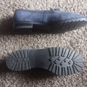 Talbots silver chained tasseled navy blue loafers women's sz 8½M